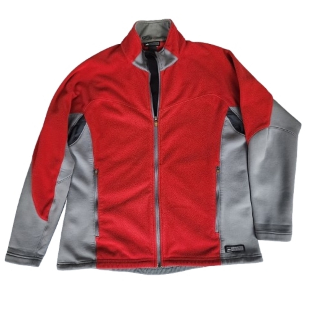 REI POLARTEC Red And Gray Full Zip Jacket Fleece Front Zip Pockets